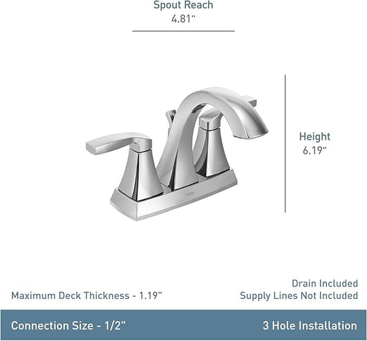 Moen Voss Brushed Gold Transitional Two-Handle High Arc Centerset Bathroom Faucet for 4-Inch 3-Hole Setup, 6901BG
