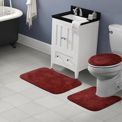 Garland Rug Traditional Nylon Washable Chili Pepper Red 3 Piece Set - Lid, Contour, Bath Rug - Soft, Absorbent, and Stylish for Your Bathroom