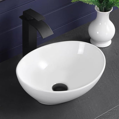 Vessel Sink 16"x13" Oval Bathroom Sink Modern White Porcelain Ceramic Above Counter Drop-in Vanity Sink for Bathrooms Art Basin