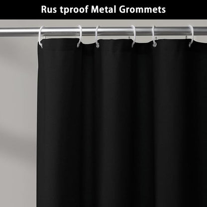 Farmhouse Shower Curtain Button Black-Black Stripe 72" W x 78" L | Farmhouse Style, Chic Button, Striped, Linen Fabric, Rustic, Country, Natural Look, Washable, for Bathroom Bathtub