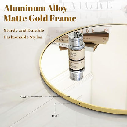 Gold Round Bathroom Mirror 24", Thin Metal Frame Wall Mirror | Circle Vanity Mirror for Over Sink, Hanging or Leaning Decor for Hallway, Entryway, Fireplace Mantel, Living Room