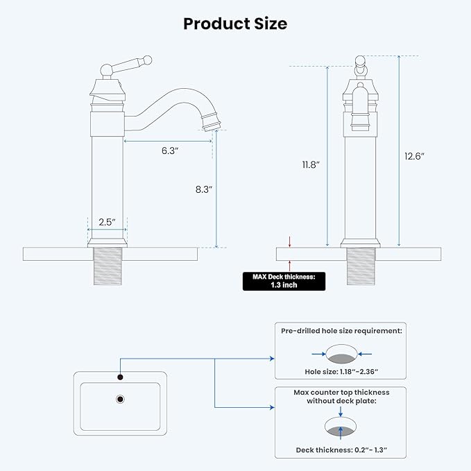 gotonovo Bathroom Vessel Sink Faucet Single Handle Brass Long Reach Bathroom Faucet 1 Hole Deck Mounted Mixer Tap with Pop Up Drain Matte Black