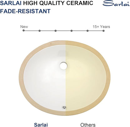 Sarlai Oval Vessel Undermount Bathroom Sink - 18x15 Inch, White Ceramic, Modern Art Basin, 16.25"x13.25"x5.5" with Overflow