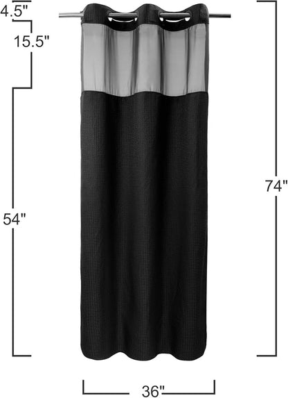 RiverDream Heavyweight Waffle No Hook Shower Curtain with Liner,Black,36x74 | Dotted Waffle,Snap-in Liner,Heavy Duty,Quick Dry,Mesh Top Window,With Bottom Magnets,Hotel-Grade,Washable,Small Stall Size