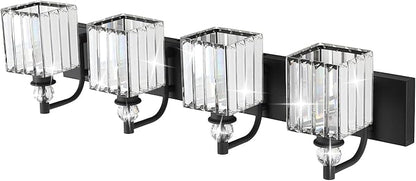 Ralbay Black Crystal Vanity Light 4 Light 31.5''Modern Matte Black Bathroom Wall Light Fixtures Over Mirror Bathroom Vanity Lights