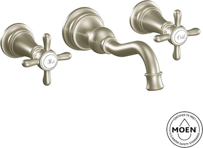 Moen Brushed Gold Weymouth 2-Handle Wall Mount High-Arc Bathroom Faucet (Valve Sold Separately), TS42112BG