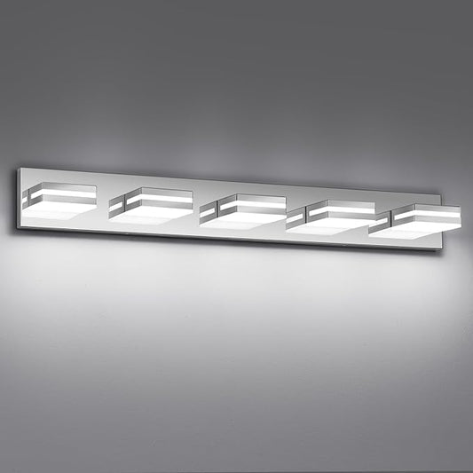 Modern LED Bathroom Lights Fixtures 5-Light,Stainless Steel Chrome Acrylic Wall Lighting,Vanity Lights for Bathroom Over Mirror 6000k 34in