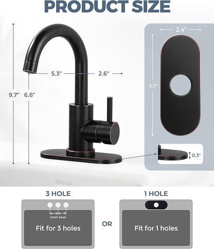 Modern Bar Sink Faucet: Single-Handle Oil Rubbed Bronze Bathroom Kitchen Sink Faucet, 1 Hole Wet Bar Sink Faucets with 360°Swivel Spout for bar RV Laundry Farmhouse