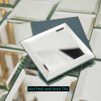 80 Pcs Beveled Mirror Tiles, 3 Inch Silver Square Mirror Glass Tiles for Kitchen Backsplash Bathroom Shower Wall, 5 SQ.FT