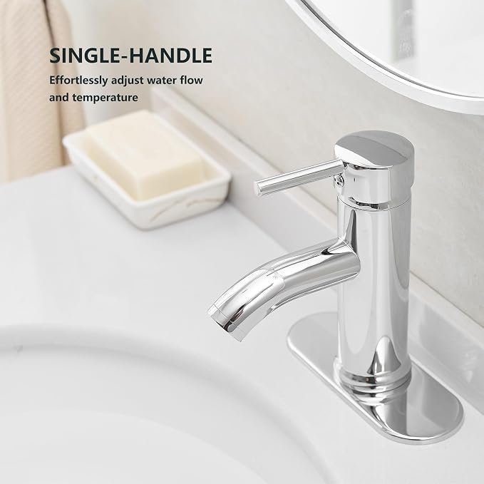 Chrome Bathroom Faucets Single Hole Bathroom Sink Faucet | Modern Single Handle Bathroom Faucte 1 or 3 Hole, RV Sink Vanity Faucet (with Drain, Chrome)