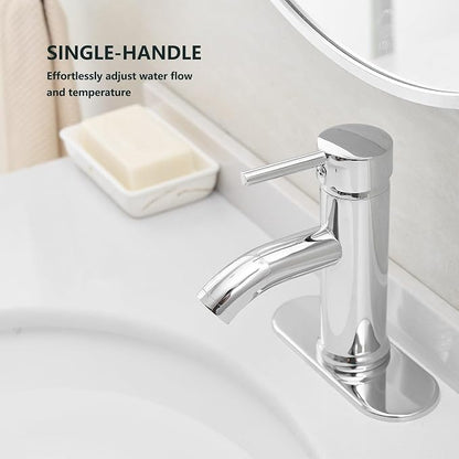 Chrome Bathroom Faucets Single Hole Bathroom Sink Faucet | Modern Single Handle Bathroom Faucte 1 or 3 Hole, RV Sink Vanity Faucet (with Drain, Chrome)