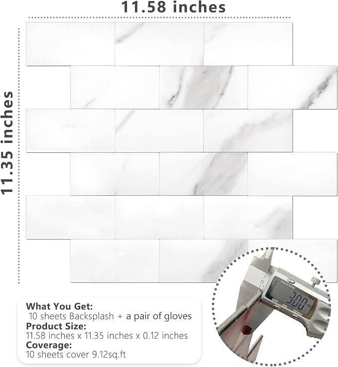 STICKGOO 10-Sheet Subway Tile Peel and Stick Backsplash, Calacatta | Marble Look Kitchen Backsplash Wall Tiles, Peel and Stick Wall Panels for Bathroom, Fireplace, RV