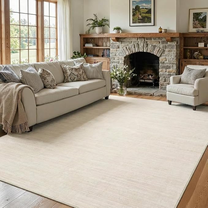 Garvee Large Rugs for Living Room 10x13 Solid Color Washable Rug, Beige | Modern Non Slip Backing Low Pile Non Shedding Stain Resistant Minimalist Soft Area Rug for Bedroom Dining Room Nursery