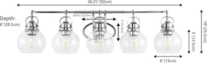 JONATHAN Y 36.25" Chrome Shirley 5-Light Bathroom Vanity Light, Metal Wall Sconce, Clear Seeded Glass Shade, Modern Transitional Farmhouse Fixture, LED Bulbs Included (JYL7906A)