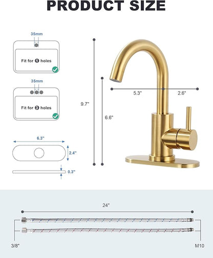 Modern Bar Sink Faucet: Single-Handle Gold Bathroom Kitchen Sink Faucet, 1 Hole Wet Bar Sink Faucets with 360°Swivel Spout for bar RV Laundry Farmhouse