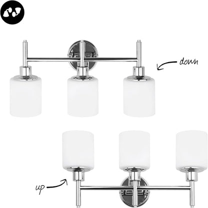 Design House Aubrey Transitional 3-Light Indoor Bathroom Vanity Light – Above The Mirror, Dimmable, Damp Listed – Frosted Glass and Polished Chrome – Design House, 589770
