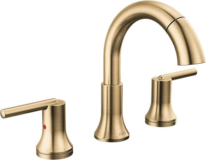 Delta Faucet Trinsic Pull Down Bathroom Faucet, Bathroom Pull Out Faucet, Gold Widespread Bathroom Faucet 3 Hole Pull Down, Bathroom Sink Faucet with Magnetic Docking, Champagne Bronze 3559-CZPD-DST