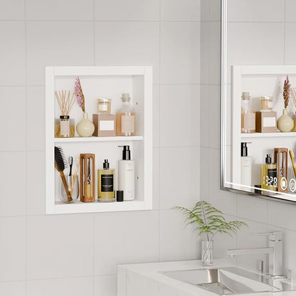 14'' * 18'' Recessed Medicine Cabinet Wall Niche Wood, 2-Tier Bathroom Niche Insert for Drywall, in Wall Shelf Medicine Cabinets Replacement, for Living Room, Bathroom Storage