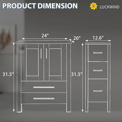 LUCKWIND 36" Bathroom Vanity Combo with Sink, 24"+12.6" Width, Painted Bathroom Storage Cabinet with 5 Drawers Cabinet Without Sink and Mirror, Black