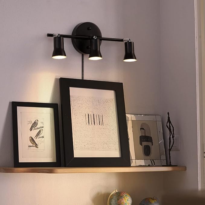 GLADFRESIT Industrial Track Lighting Kit, 3-Light, Brass | Adjustable Lamp Holder, Rotatable Spot Lights, Vintage Ceiling & Wall Mount, For Kitchen Bathroom Loft, Bulbs Not Included