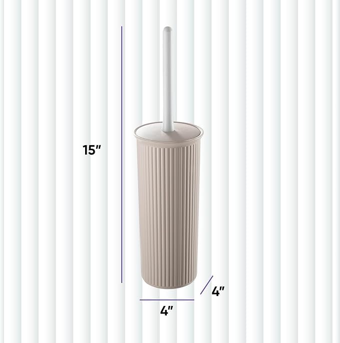 Superio Ribbed Collection Toilet Bowl Brush and Holder Set, Decorative Plastic Bathroom Toilet Brush with Holder, Toilet Cleaner Scrubber, Taupe - 1 Pack