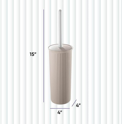 Superio Ribbed Collection Toilet Bowl Brush and Holder Set, Decorative Plastic Bathroom Toilet Brush with Holder, Toilet Cleaner Scrubber, Taupe - 1 Pack