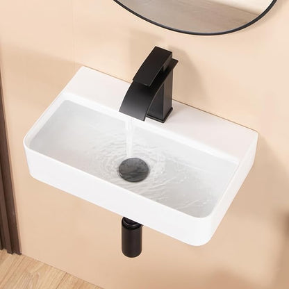 Small Vessel Sink 17.7"x11.2" Wall Mount Bathroom Sink Rectangular White Porcelain Ceramic Floating Tiny Bathroom Wall Mounted RV Sink