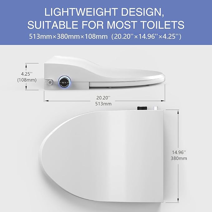 Electric Bidet Toilet Seat Elongated with Dryer – Smart Bidet Seat with Heated Seat,Warm Water Wash,Energy Saving Mode,Wireless Remote,Slow-Close Lid & Night Light