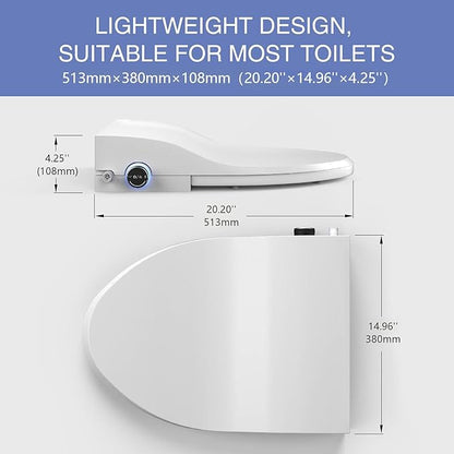 Electric Bidet Toilet Seat Elongated with Dryer – Smart Bidet Seat with Heated Seat,Warm Water Wash,Energy Saving Mode,Wireless Remote,Slow-Close Lid & Night Light