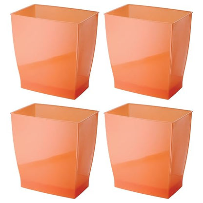 iDesign Small Plastic Bathroom Trash Can, Slim Rectangle, 4-Pack, Orange | Garbage Bin for Bedroom, Office, Dorm