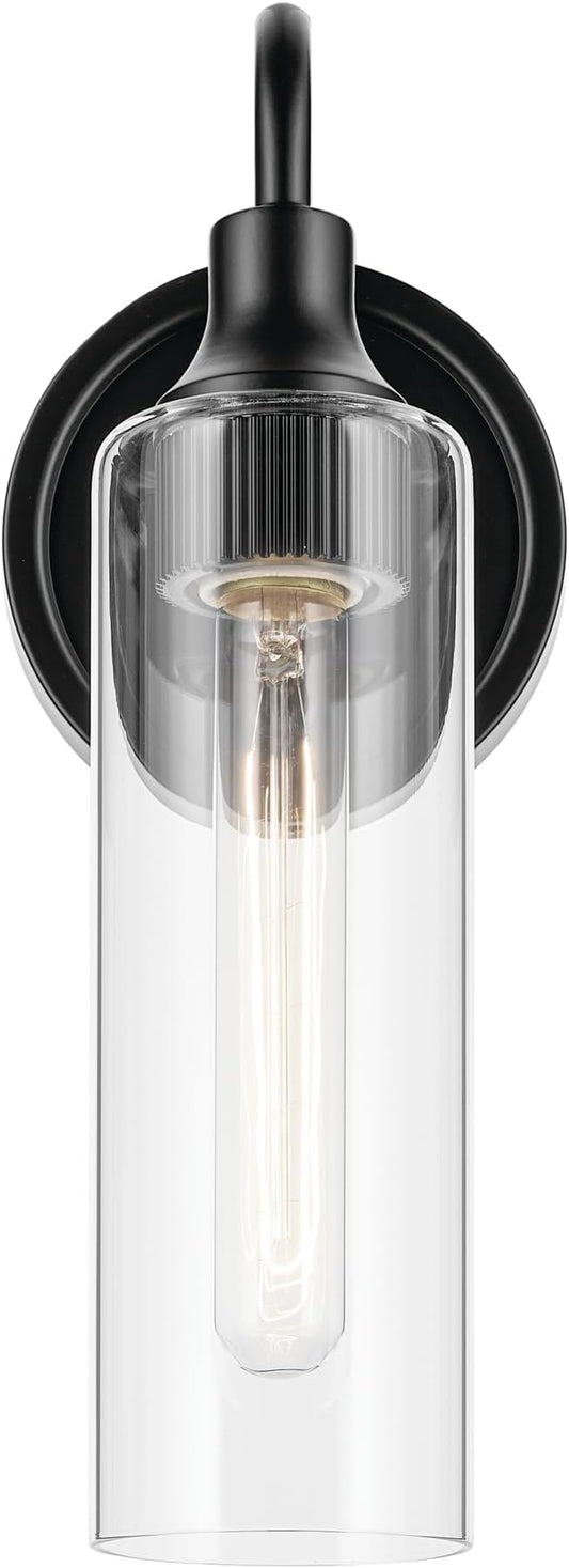 Kichler Kavi 5" 1-Light Wall Sconce with Clear Glass in Black, Damp Rated, for Bathroom, Powder Room, Kitchen, Hallway, Bedroom, Fireplace, (5" W x 13" H), 55209BK