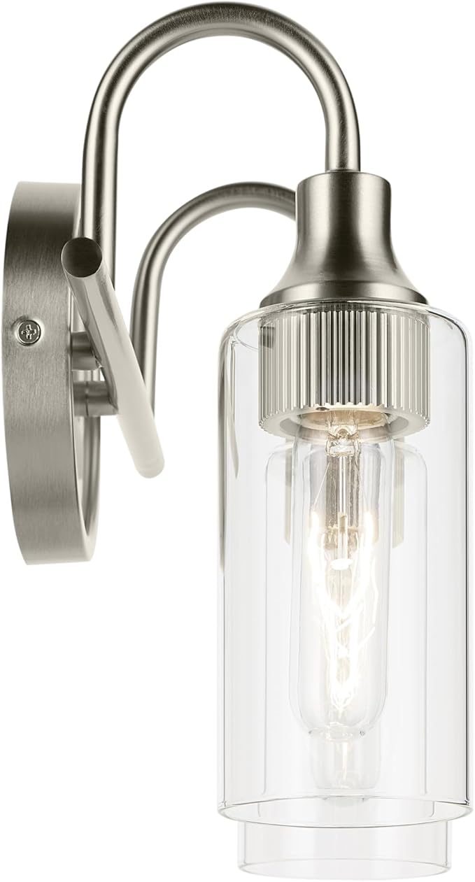 Kichler Kavi 12.5" 2-Light Vanity Light with Clear Glass in Brushed Nickel, Damp Rated, for Bathroom, Powder Room, Over a Mirror, (12.5" W x 10" H), 55210NI