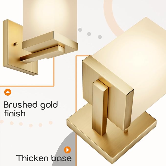 Vanity Lighting Fixture with White Frosted Glass, Gold Bathroom Wall Lamp Over Mirror, Wall Sconce for Living Room Kitchen Washroom Porch T003GD-L1