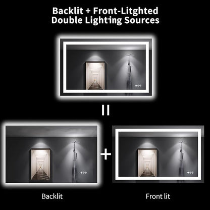 LOAAO 48"X30" LED Bathroom Mirror with Lights, Anti-Fog, Dimmable, Backlit + Front Lit, Lighted Bathroom Vanity Mirror for Wall, Memory Function, Tempered Glass, Shatter-Proof, ETL Listed | Anti-Fog, Dimmable, 3 Color Temperature, Backlit + Front Lit, ...