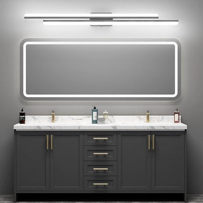 Ralbay 48" Matte Black Vanity Lights 48W Frosted Aluminum Modern LED Black Bathroom Vanity Light Fixtures Over Long Mirror LED Modern Bath Lighting 6000K White Light