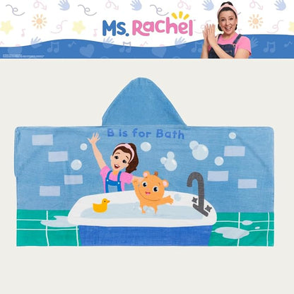 Ms. Rachel Kids Super Soft Bath/Pool/Beach Soft Cotton Terry Hooded Towel Wrap, 24 in x 50 in, (Officially Licensed Product) By Franco