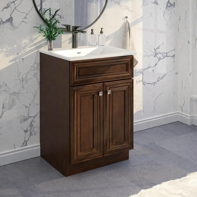 Bathroom Vanity Sink Base Ready-to-Assemble Bathroom Cabinet 24"/30'/36" Width (Vanity Base in Maple Walnut, 24 inch)