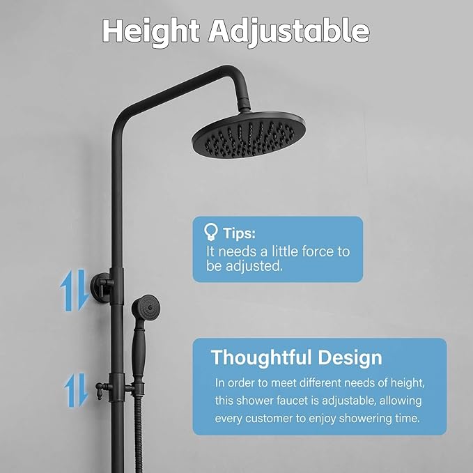 BWE Black Outdoor Shower Faucet Set Two Functions Rainfall Shower Head with Handheld Sprayer Single Handle Wall Mounted Exposed Shower Fixtures for Bathroom or Backyard,Matte Black