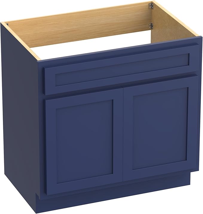 Vanity Art 36 Inch Double Shutter Door Bathroom Vanity Base Cabinet with Soft Closing Shaker Drawer, Strudy Floor Mount Storage Cabinet Organizer for Bedroom, Living Room, Kitchen, VA4036-BLUE