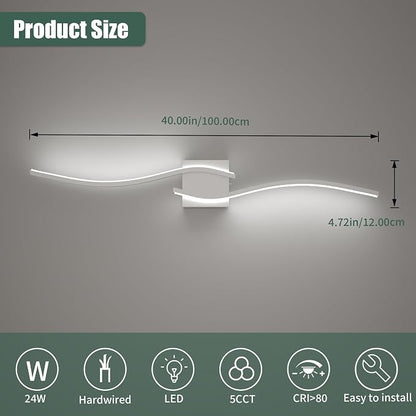 LED Bathroom Vanity Light Dimmable 5CCT 40in, Brushed Nickel | 2700K-6500K Selectable, CRI>80, Rust-Proof Metal & Acrylic, ETL Certified, For Bathroom Mirrors, Washrooms, Vanity Areas