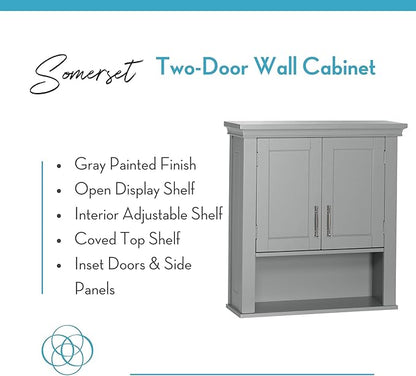 RiverRidge Somerset Two-Door Bathroom Storage, Gray Wall Cabinet, Grey, Set 1