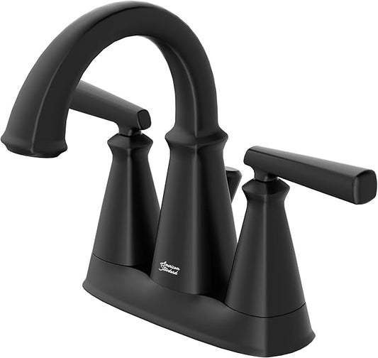 American Standard 7018201.243 Edgemere 4-Inch Centerset 2-Handle Bathroom Faucet, Brass, Matte Black