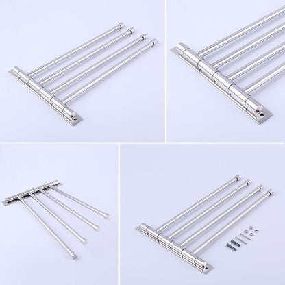 GERZWY Wall Mount Bath Towel Rack with 4 Arms Hanger Towel Holder Bathroom Swing Arm Towel Bars Organizer Polished Stainless Steel HYG04-JG