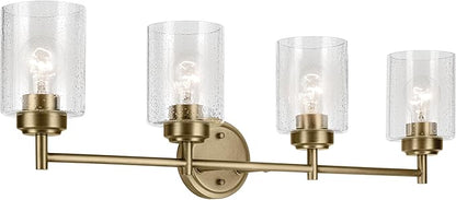 Kichler Winslow 30" 4-Light Vanity Light with Clear Seeded Glass in Natural Brass for Bathroom Vanity, Luxe Industrial, (30" x 9.25"), 45887NBR