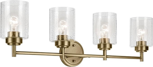Kichler Winslow 30" 4-Light Vanity Light with Clear Seeded Glass in Natural Brass for Bathroom Vanity, Luxe Industrial, (30" x 9.25"), 45887NBR