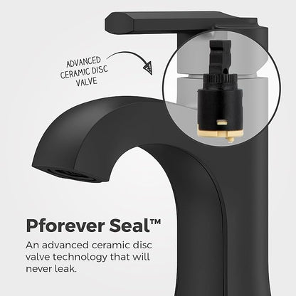 Pfister Vaneri Bathroom Sink Faucet, Single Control, 1-Handle, Single Hole, NSF Certified, Matte Black Finish, LF042VRIBB