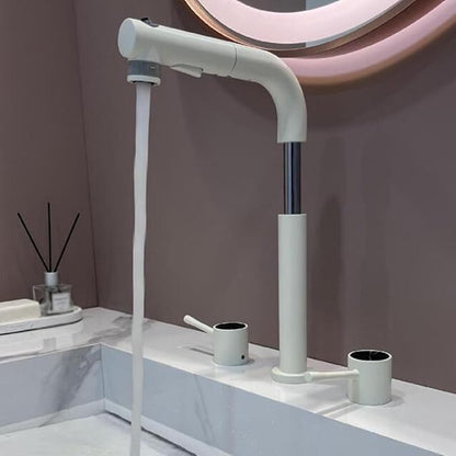 3 Hole Basin Faucets Pull Out Basin Mixer Faucet Brass-Milky White