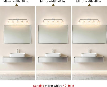 Daunton Vintage Vanity Light for Bathroom, Elegant Vanity Light with Flower Glass Shade, Brushed Nickel 5-Light Bathroom Lighting Fixtures Over Mirror, Wall Sconce Lighting for Bedroom, Living Room