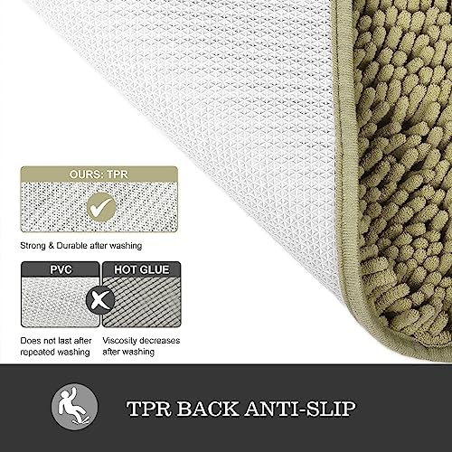 Yeaban Chenille Sage Green Bathroom Rug 17"x24", Non-Slip Rubber Backing