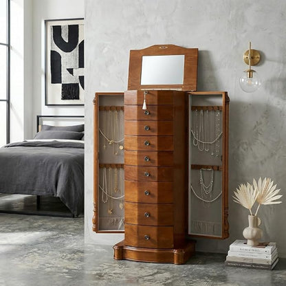 Hives and Honey Roman Locking Jewelry Armoire – 8 Drawer Organizer with Mirror, Side Necklace Hooks, Ring Rolls and Anti-Tarnish Lining